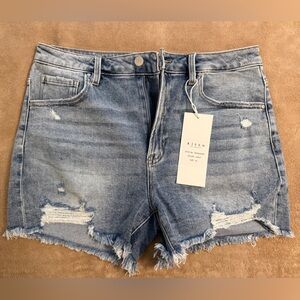 Women's Risen Distressed Denim Shorts